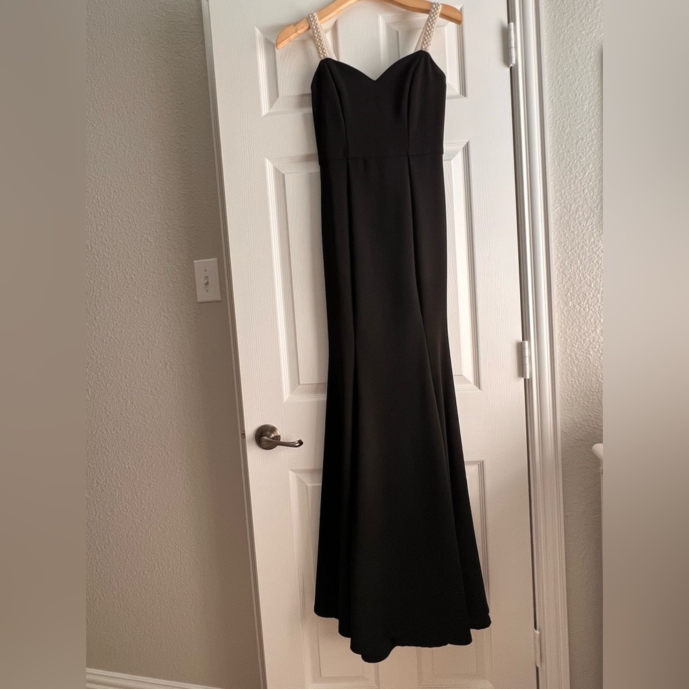 Black Ankle Length Windsor Formal Dress with Pearl beading. Size 1/2